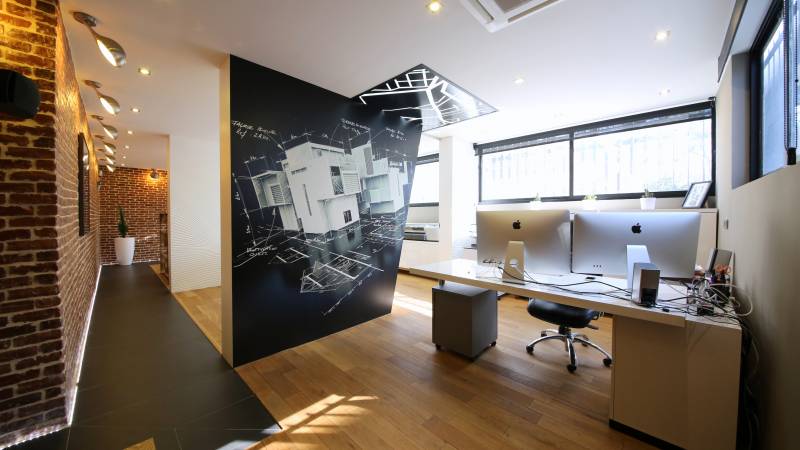 Conception agencement sur-mesure de bureaux professionnels et flex office à Paris